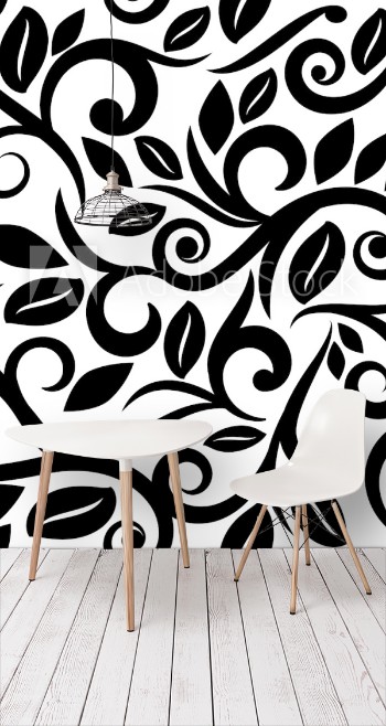 Picture of Black and white or transparent seamless floral background